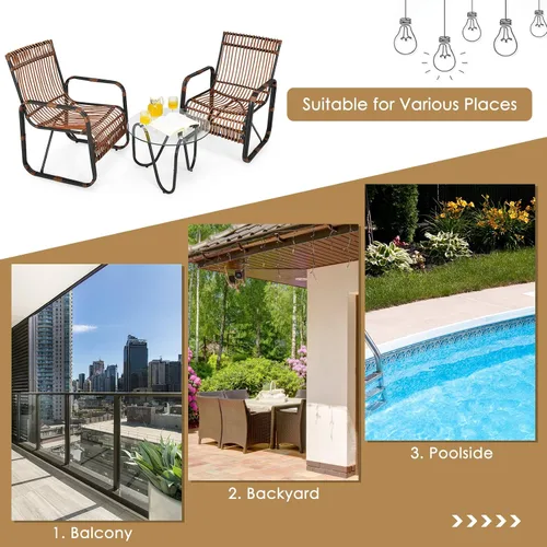 Vista 8 de COSTWAY Juego de muebles de ratán de patio 3PCS sofá conversacional mesa de centro jardín