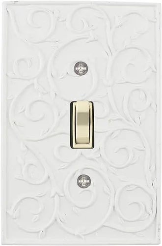 Vista 10 de Placa de pared con volutas francesas 1 interruptor de palanca, placa de cubierta eléctrica de interruptor simple, plateado envejecido