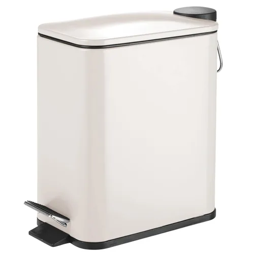 Vista 9 de mDesign Bote de basura rectangular de metal delgado de 1.3 galones/5 litros con pedal de paso, tapa de cierre fácil, forro removible - Papelera