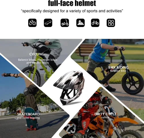 Vista 3 de Casco de cara completa para niños y niños, casco BMX multideporte desmontable para bicicleta sucia de montaña Negro