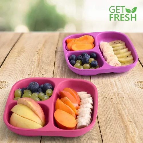 Vista 4 de GET FRESH Bamboo Kids - Juego de 2 platos divididos con 3 compartimentos para comidas infantiles, vajilla reutilizable