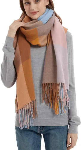 Vista 5 de Wander Agio - Bufanda larga y a la moda para mujer, diseño a cuadros, cálida, chal para invierno