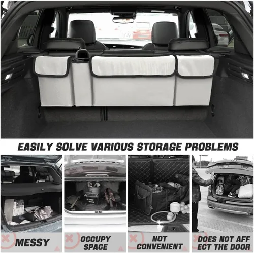 Vista 3 de AUCELI Organizador de Maletero para Auto, Organizador Colgante Grande para Asiento Trasero con Correas Ajustables, Bolsa de Carga Plegable