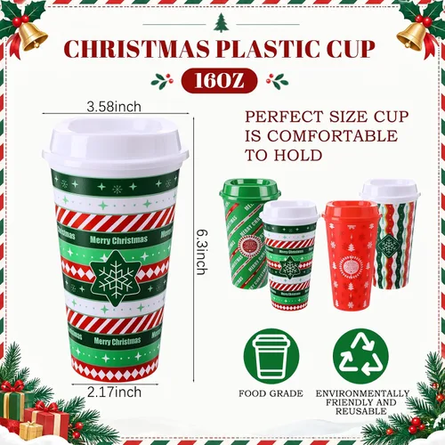 Vista 2 de Yungyan Paquete de 12 tazas de café navideñas con tapas, vasos