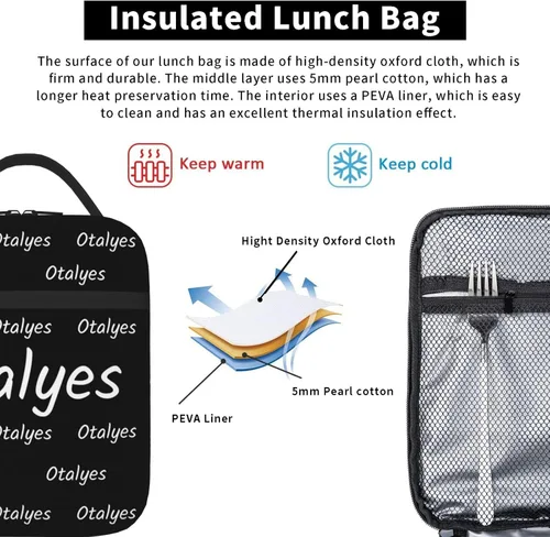 Vista 4 de Lonchera personalizada para hombres, mujeres y adultos con nombre, imagen, texto, foto, bolsa de almuerzo aislada personalizada para el trabajo