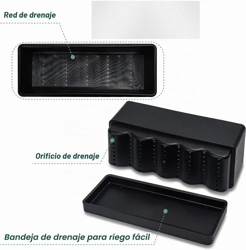 Vista 4 de D'vine Dev - Maceta para ventana de 12 pulgadas, maceta rectangular de plástico para hierbas con agujeros de drenaje y plato, maceta de suculentas