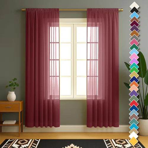 Vista 29 de YHSF Cortinas traslúcidas – Juego de 2 paneles para decoración del hogar – Elegantes cortinas de gasa sólida con bolsillo para barra