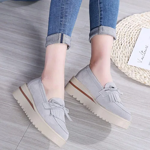 Vista 5 de YING LAN Mocasines de plataforma para mujer, cómodos mocasines de gamuza anchos y bajos, zapatos casuales de cuña