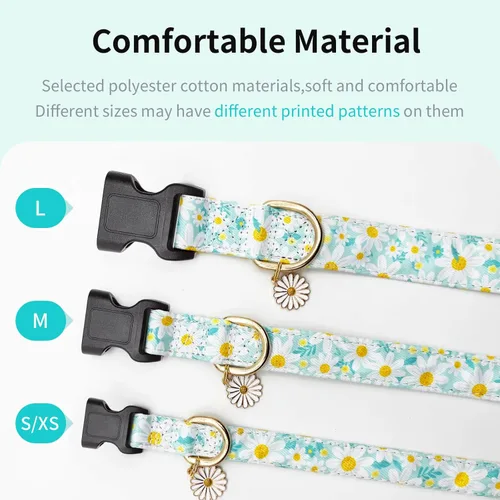 Vista 4 de Collares para perros con hebilla ajustable para lindas, hembras, hembras, machos, collar especial suave y elegante para perros con diseño de flores
