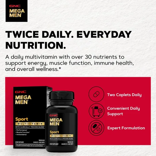 Vista 3 de GNC Mega Men Sport Multivitamínico Rendimiento, función muscular y salud general 90