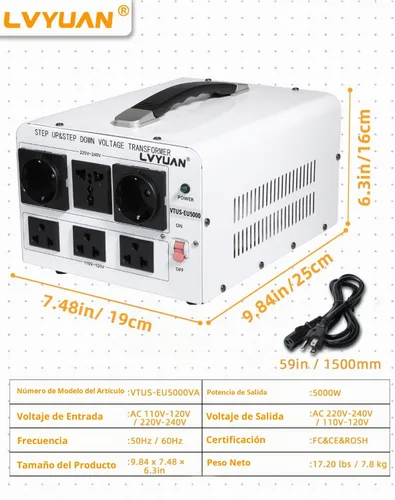 Vista 7 de LVYUAN Convertidor de potencia del transformador de voltaje de 5000 W, elevador de 110 V a 220 V, reductor de 220 V a 110 V, 110/120 voltios
