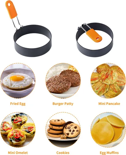 Vista 6 de Highly Rated Large Egg Ring 3.5 Inches 2 PCS - Egg Rings for Frying with Oil Brush, Fried Egg Mold Egg Mcmuffins Makers Round Egg Circles