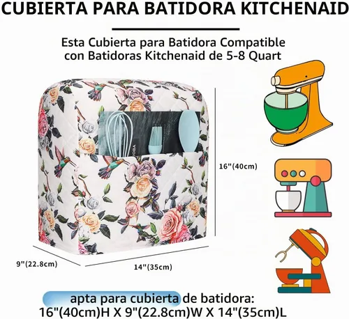 Vista 2 de KitchenAid - Funda para batidora con bolsillos, se adapta a mezcladores KitchenAid de 5 a 8 cuartos de galón 1 estampado de rosas