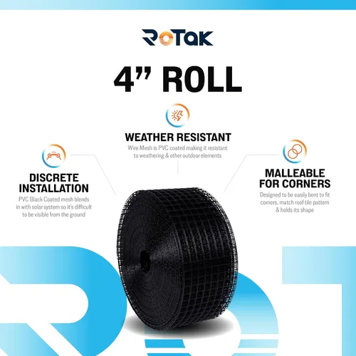 Vista 2 de ROTAK Critter Guard - Panel solar de 4 pulgadas x 100 pies - Malla de rollo de alambre recubierto de PVC negro galvanizado de ½ pulgada