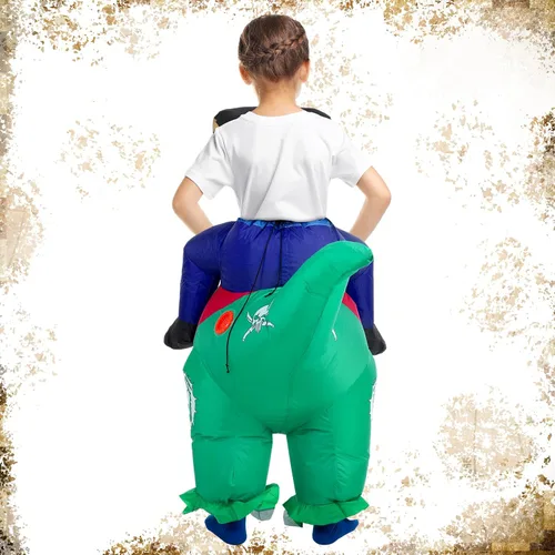 Vista 6 de Divertido disfraz inflable de dinosaurio de Halloween, disfraz de dinosaurio pirata para fiesta de Halloween