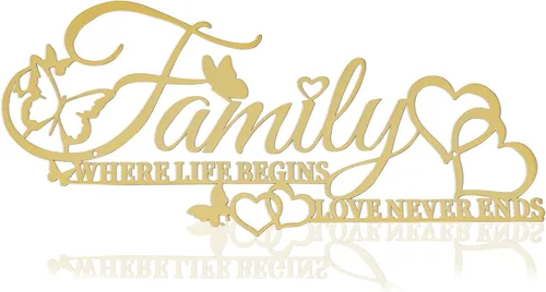 Vista 11 de Family Where Life Begins Love Never Ends Word - Decoración de pared de metal negro con corazón de mariposas, escultura colgante de letras de hierro