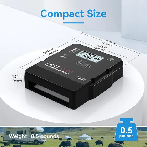 Vista 2 de LNEX Controlador de carga solar con diseño de montaje empotrado, carga de 6 etapas con pantalla LCD 12V/24V controlador PWM automático 30A