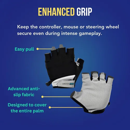 Vista 2 de ONISSI Pro Gaming Gloves for Sweaty HandsGamer Grip Gloves for Video GamesSim-Racing Gloves for Men and WomenAnti Sweat, Half Finger Gaming Gloves