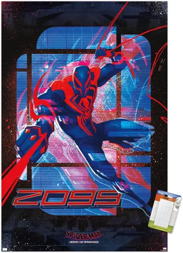 Vista 12 de Marvel Spider-Man: Across the Spider-Verse - Póster de pared de Spider-Man 2099, 22.4 pulgadas de largo x 14.7 pulgadas de ancho, versión enmarcada