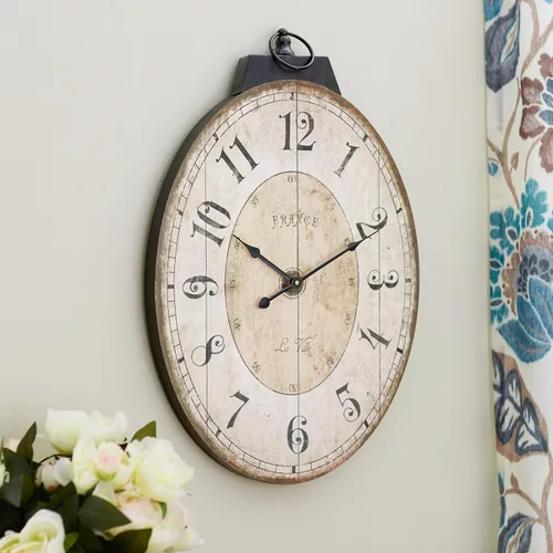 Vista 10 de Reloj de pared grande de granja, reloj de pared de madera rústica de 24 pulgadas decorativo con círculo de metal y números grabados, funciona
