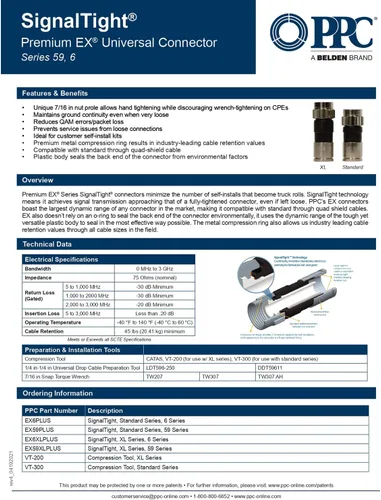 Vista 5 de PPC Belden EX6PLUS RG-6 Snap & Seal - Conector de compresión para exteriores, aprobado por Comcast, DTV y plato, 100 piezas