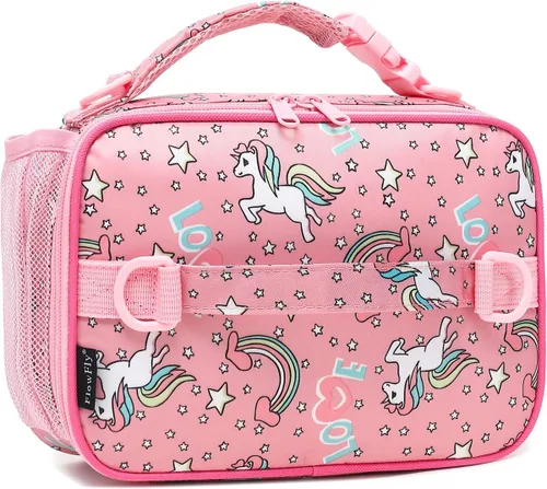 Vista 27 de Flowfly - Lonchera para niños, bolsa escolar aislada duradera con correa de hombro y soporte para botellas, minihielera térmica resistente al agua