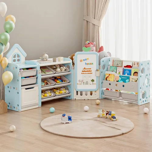 Vista 2 de DEYGIA Organizador plegable de almacenamiento de juguetes para niños con 10 contenedores extraíbles y estantería de 3 niveles, organizador