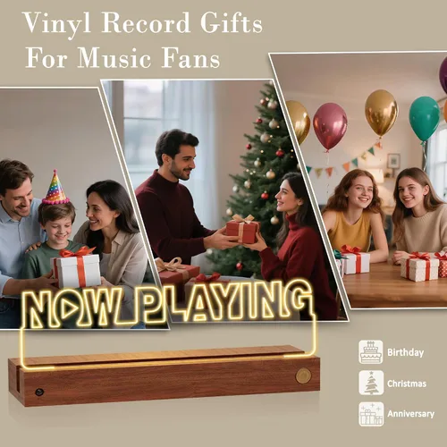 Vista 9 de OkiyiD Soporte de pared para discos de vinilo Light Up Now Playing, soporte para discos de pared, exhibición decorativa, base de madera LED, 16