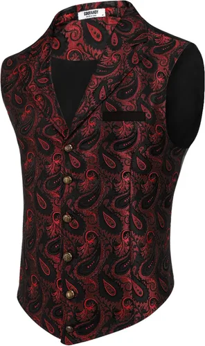 Vista 11 de COOFANDY - Chaleco para hombre, estilo victoriano y steampunk, con estampado paisley floral, gótico, para traje formal y esmoquin, con solapas
