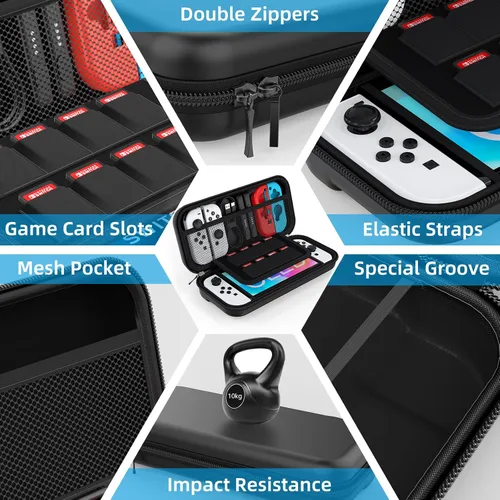 Vista 3 de HEYSTOP Switch OLED Case Compatible with Nintendo Switch OLED Model 2021, 9 in 1 Accessories for Switch OLED Model with Dockable Protective Case, HD