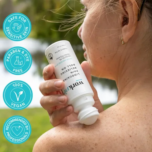 Vista 6 de Lidocaine Roll On - Crema para aliviar el dolor (1), segura para pieles sensibles, loción de máxima fuerza, para dolores nerviosos, rodillas