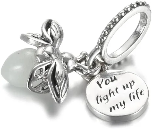 Vista 2 de Pandora 925 colgante de plata esterlina DIY cuentas de plata esterlina real brilla en la oscuridad luciérnaga colgante encanto ajuste moda mujeres