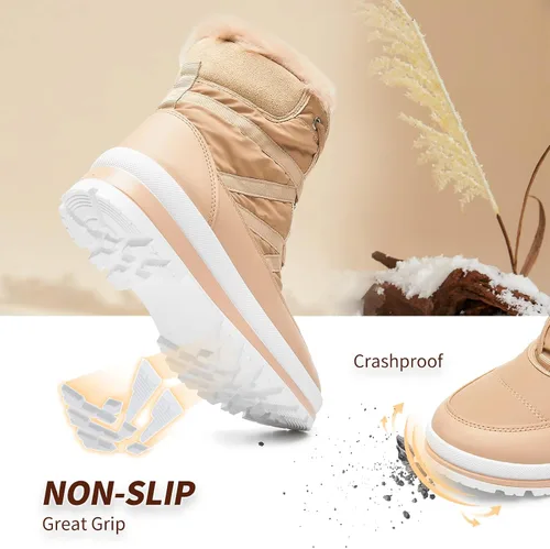 Vista 4 de Botas de nieve de invierno con forro de piel cálida para mujer, impermeables, botas de combate antideslizantes