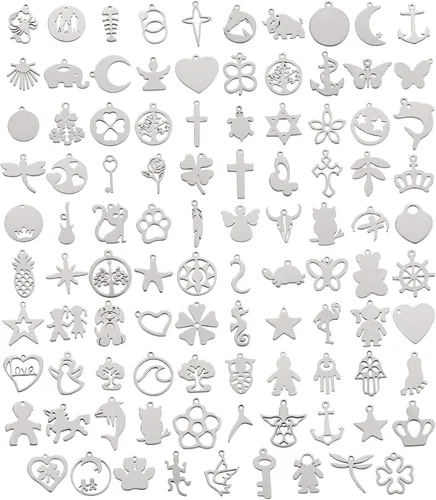 Vista 6 de Ornaland 100 dijes de acero inoxidable con formas mixtas para aretes, collares, pulseras, joyería