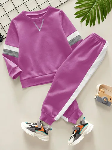 Vista 2 de Valphsio Conjunto deportivo de sudadera casual con bloques de color para niño