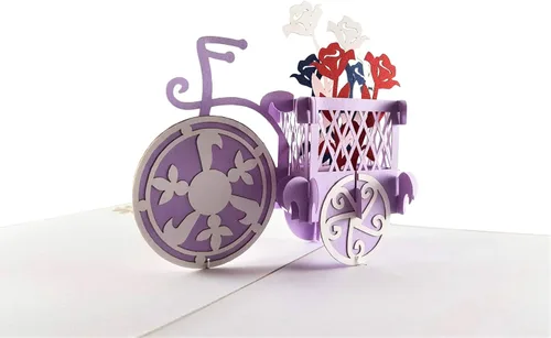 Vista 2 de iGifts And Cards Soporte patriótico para plantas de bicicleta, tarjeta de felicitación desplegable 3D, rojo, blanco, azul, flores, Wow, media
