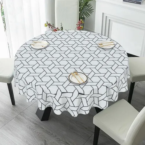 Vista 4 de Mantel redondo en blanco y negro con diseño de cheurón, lavable, resistente a las arrugas, para el hogar, cocina, comedor, picnic, campamento
