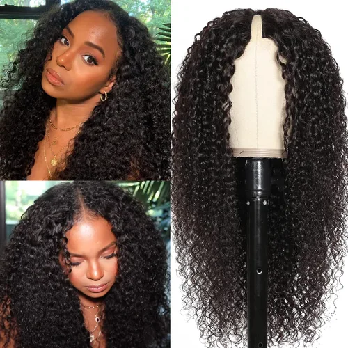 Vista 14 de UNICE Kinky Jerry - Peluca de cabello humano rizado con parte en V, sin