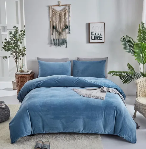 Vista 30 de Houseri Juego de Edredón de Terciopelo Azul Twin Azul Claro Esponjoso Juegos de Ropa de Cama Twin Azul Polvoriento Ropa de Cama de Franela Niños