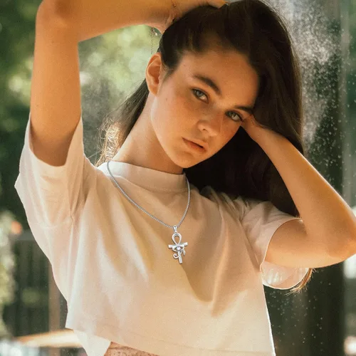 Vista 5 de Eye Of Horus Necklace 925 Sterling Silver with Blue Zircon Ankh Cross Necklace Necklace Evil Eye Necklace Amulet Necklace Ancient Egyptian Jewelry