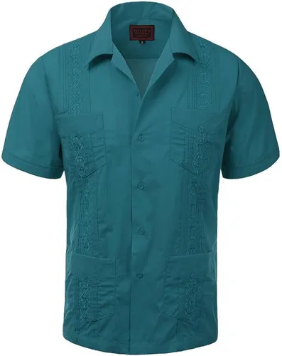 Vista 11 de vkwear Guayabera - Camisa de vestir casual con botones y manga corta para hombre