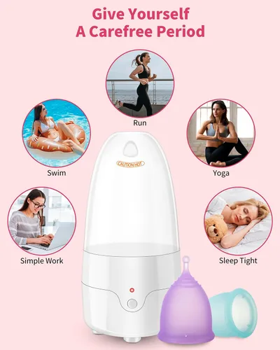 Vista 6 de Juego de 2 vasos menstruales reutilizables (tamaño pequeño y grande), silicona suave, cuello uterino bajo o alto, taza de período seguro, flujo