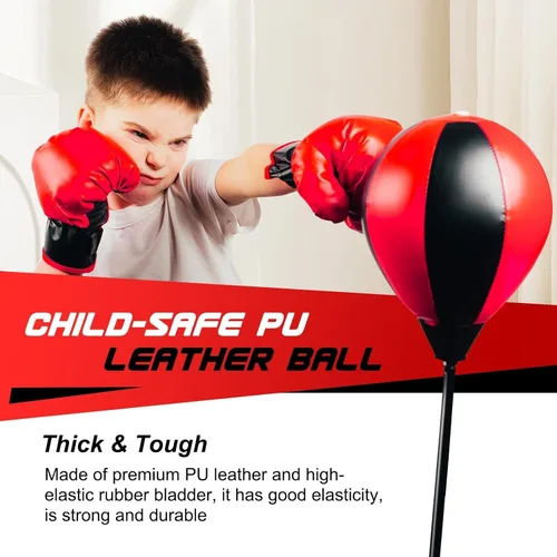 Vista 3 de Saco de boxeo para niños de 3 a 8 años, bolsa de boxeo para niños con guantes y soporte ajustable, juguete deportivo para niños