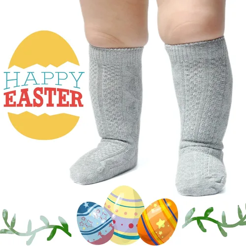 Vista 4 de Calcetines altos hasta la rodilla para bebé, calcetines largos de punto trenzado, calcetines de algodón sin costuras, para recién nacidos, niños