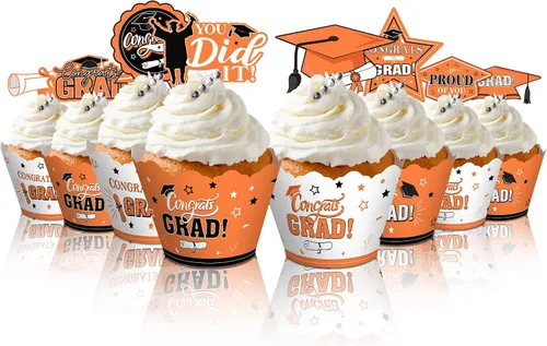 Vista 10 de Lincia 96 piezas 2026 decoraciones para cupcakes de graduación 2026 con púas, suministros de fiesta de graduación y envoltorios para pasteles