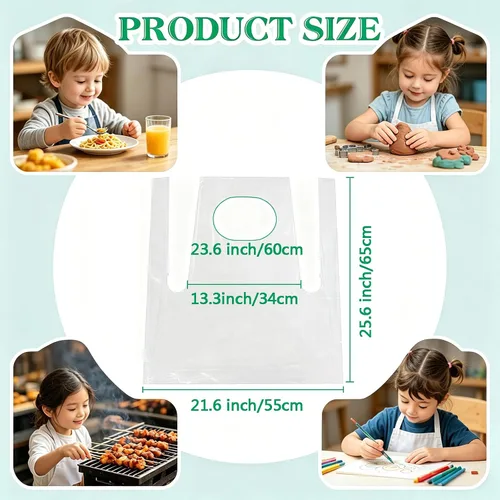 Vista 2 de Elisel Delantales desechables para pintura infantil: 200 piezas de plástico transparente para niños, desechables, impermeables, a prueba de aceite