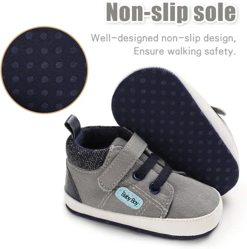 Vista 5 de Baby Girl Boy Sneakers Soft Sole First Walking Shoes Toddler High Top Sneakers First Walker Infant Crib Shoes Newborn Baby Canvas Shoes 0-18 Month