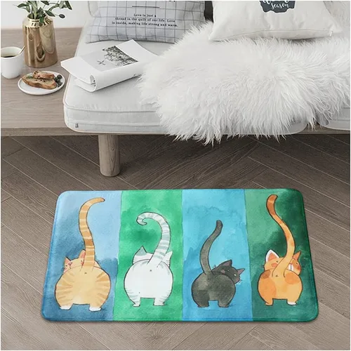 Vista 2 de Tapete de bienvenida para puerta delantera, tapete divertido para interiores, tapete de gato para el hogar, tapete antideslizante de franela
