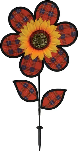 Vista 6 de Molinete con hojas de girasol púrpura "En la Briza" de 19 pulgadas. Incluye estaca para el suelo. Colorida flor para tu patio y jardín, 12", Rojo
