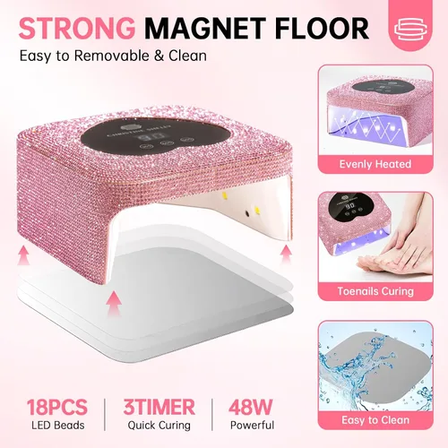 Vista 8 de Lámpara de uñas UV, luz UV para uñas de gel, lámpara de uñas de 48 W enchufable, mini lámpara de uñas con control táctil, sensor automático y 3